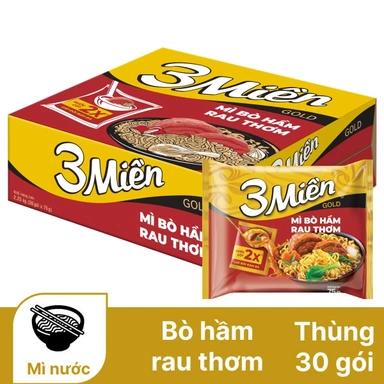 Box of 30 packs of 3 Mien Gold noodles with beef stewed with herbs 75g