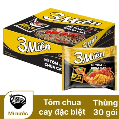 Box of 30 packs of 3 Mien Gold special spicy and sour shrimp noodles 75g